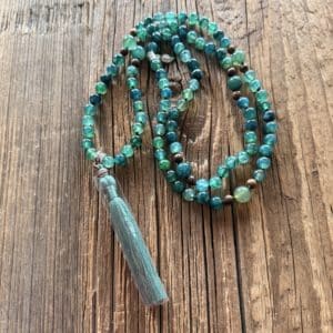 Mala en Agate Verte Craquelée – Effet Dragon Veins (108 perles) – Pièce unique