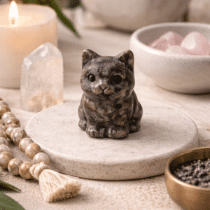 Chat en Labradorite noire – Protection & Ancrage
