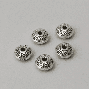 Perles intercalaires rondes motif bohème 6mm – Argenté (lot de 5)