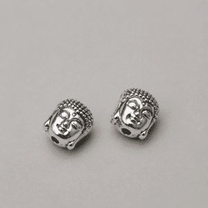 Perles tête de Bouddha 9x11 mm – Argenté (lot de 2)