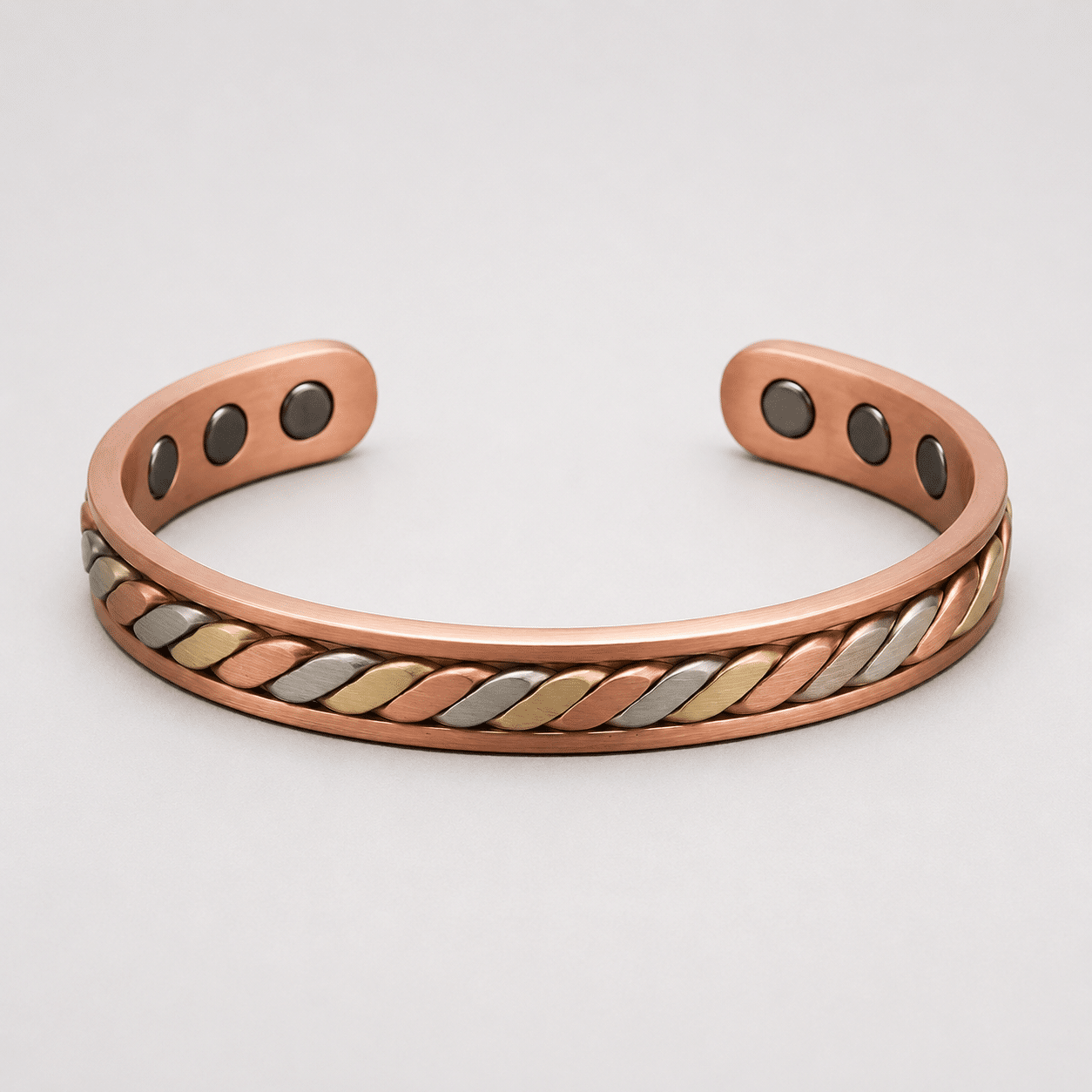 Bracelet en Cuivre avec 18 Aimants - Torsade tricolore - 0,8cm