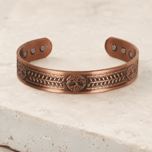 Bracelet en cuivre avec 6 Aimants – Arbre de Vie & Feuilles – 1,5 cm