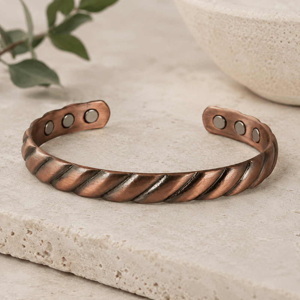 Bracelet en cuivre avec 6 Aimants – Torsadé – 1 cm