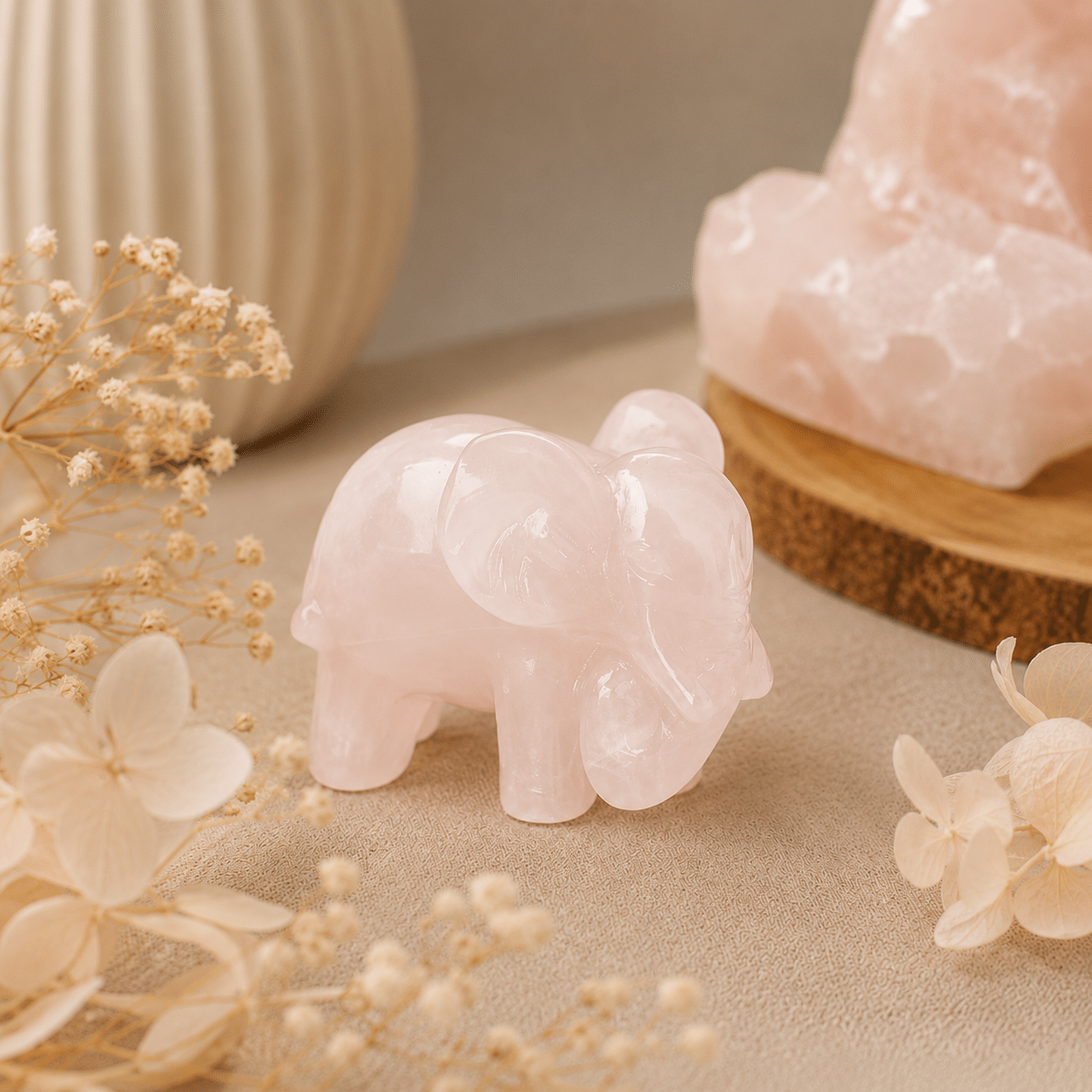 Éléphant en Quartz Rose – Douceur & Bienveillance