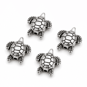 Perles Tortue Argentées 14 mm – Lot de 4