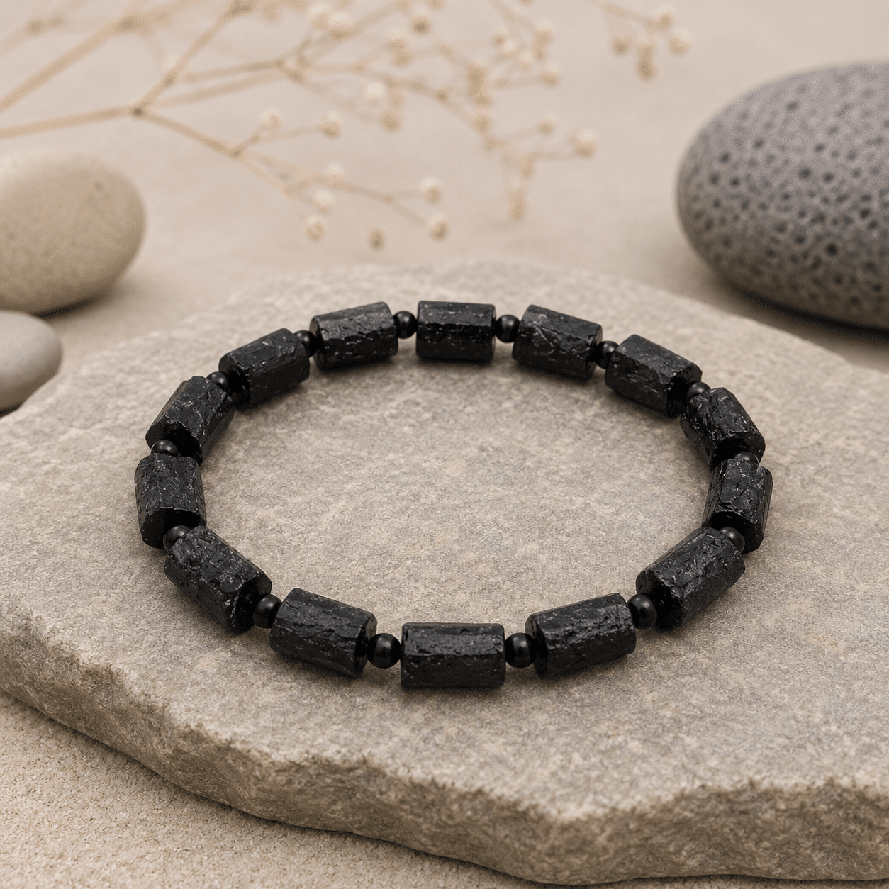 Bracelet en pierres brutes – Tourmaline noire & Shungite