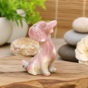 Chien en Agate Fleur rose – Douceur & Épanouissement