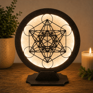 Lampe LED en bois – Découpe laser « Cube de Métatron » – Fabrication artisanale - 003
