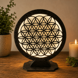 Lampe LED en bois – Découpe laser « Fleur de Vie » – Fabrication artisanale - 002