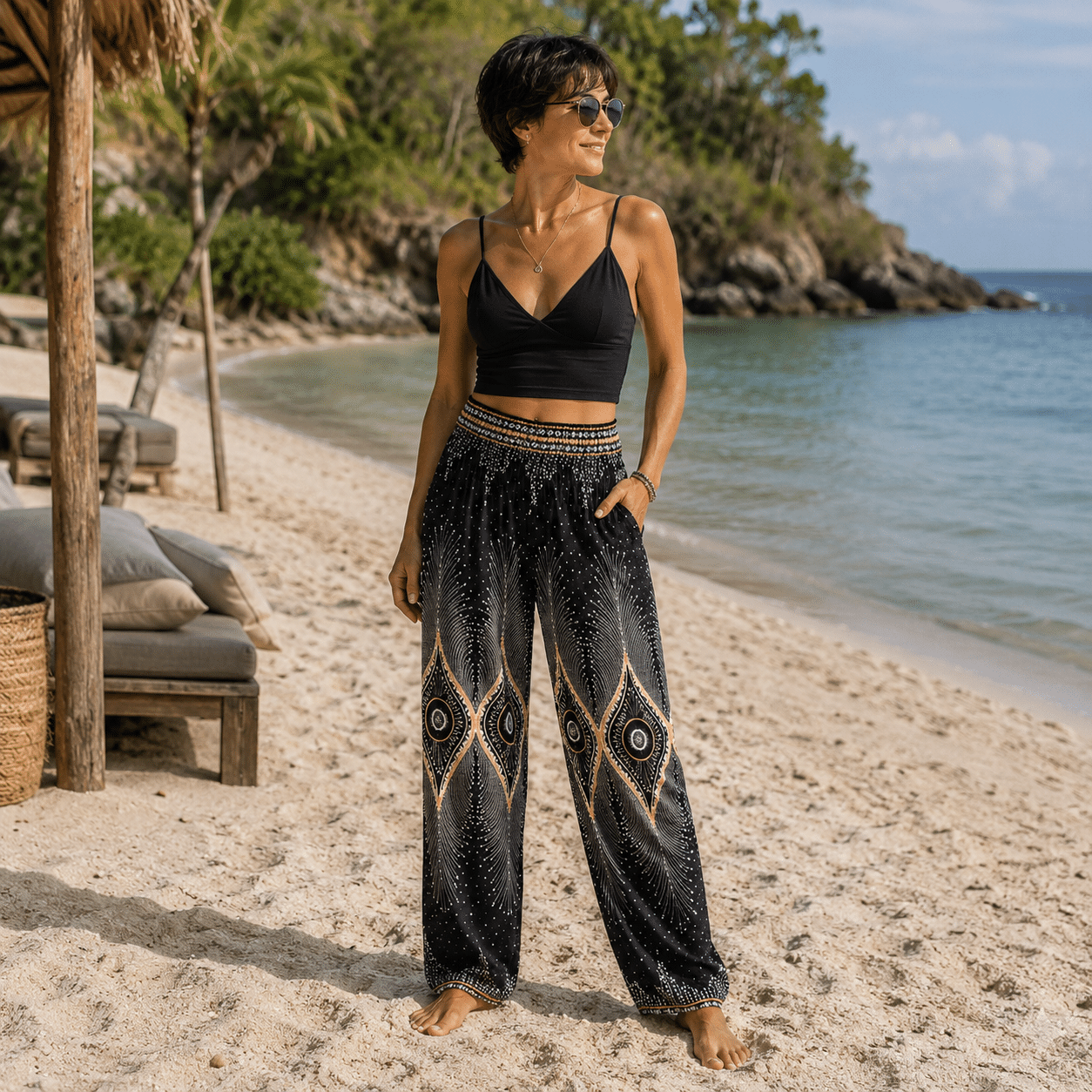 Pantalon de Yoga Boho - Noir et losanges