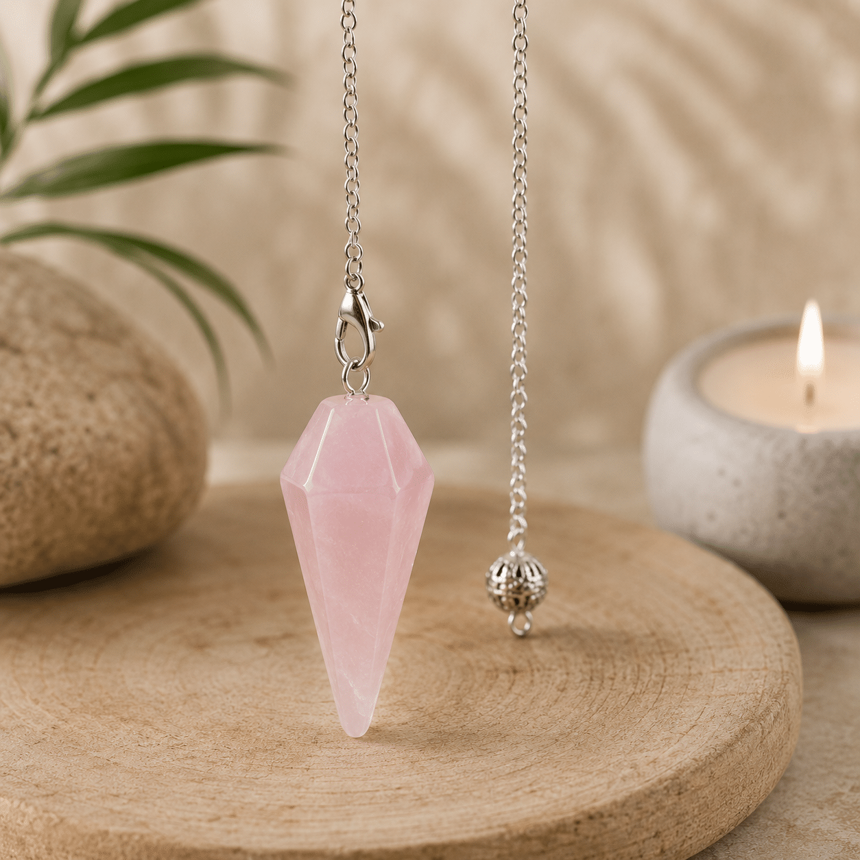 Pendule en Quartz Rose – Radiesthésie & Méditation