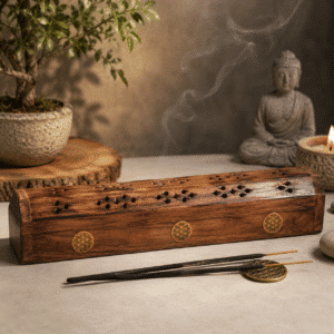 Porte-encens coffret en bois de papri – Fleur de vie