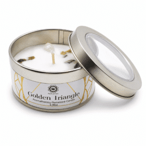 Bougie Green Tree « Triangle d'Or » – Améthyste, Cristal de Roche & Quartz Rose – Lotus 70 g