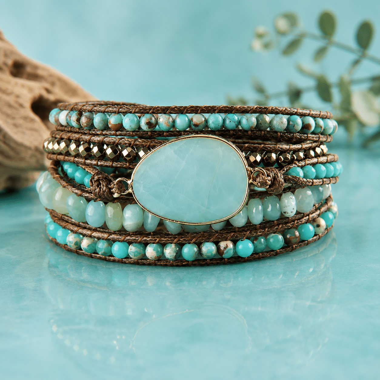 Bracelet Wrap – Amazonite & Jaspe Impérial – Pièce centrale