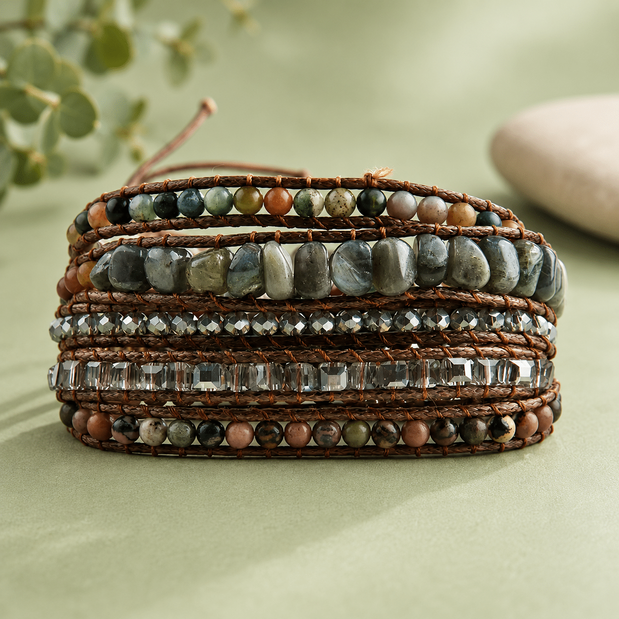 Bracelet Wrap – Labradorite, Agate Indienne & Rhodonite