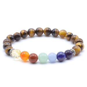 Bracelet en Œil de Tigre & 7 Chakras – Perles 8 mm