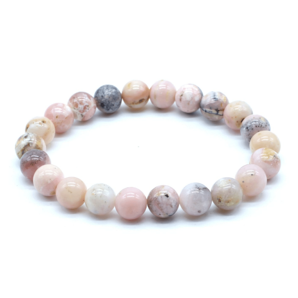 Bracelet en Opale Rose du Pérou – Perles 8 mm