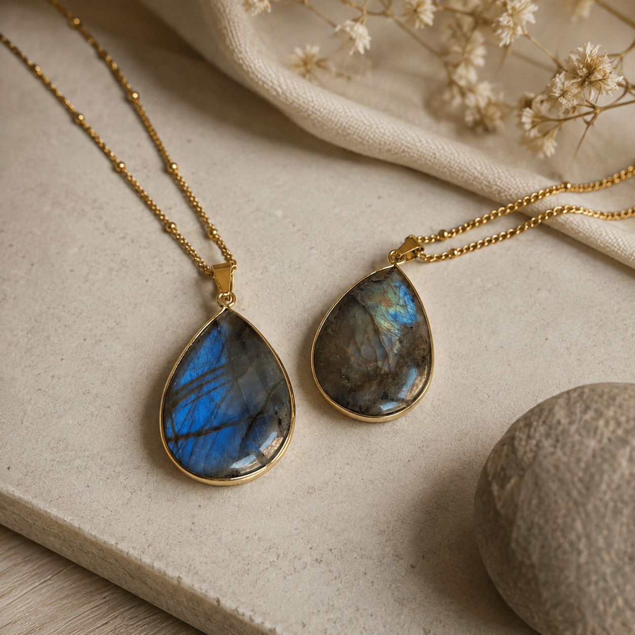 Pendentif Labradorite sur chaîne dorée – Acier inoxydable