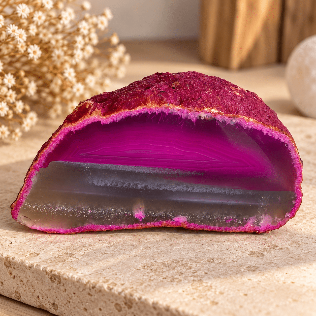 Agate rose – Bloc poli - Pièce unique