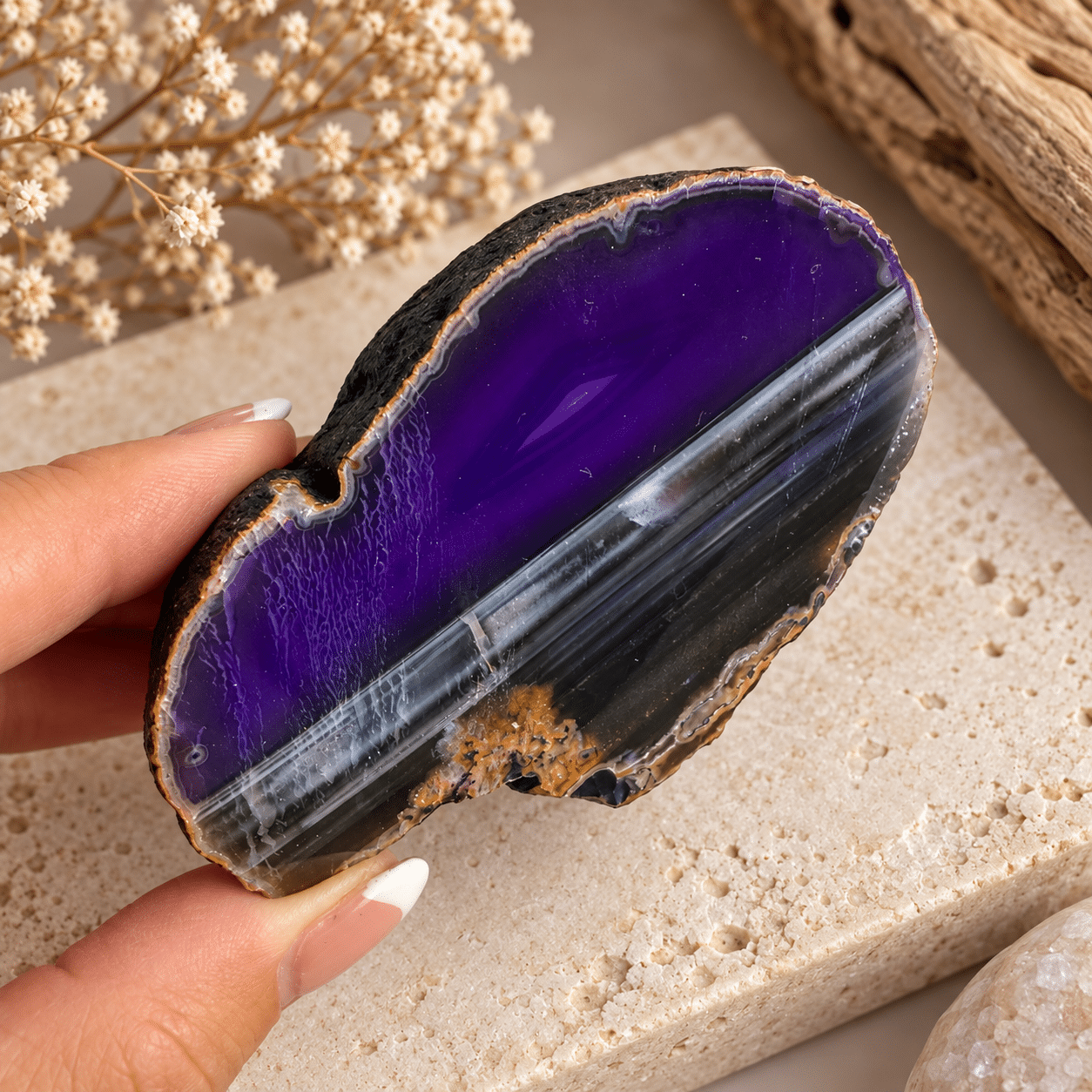 Agate violette – Bloc poli - Pièce unique