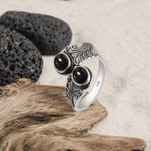 Bague en Argent & Obsidienne Noire (EU54 – US7)
