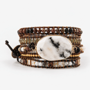 Bracelet Wrap – Agate & Jaspe Picasso – Pièce centrale
