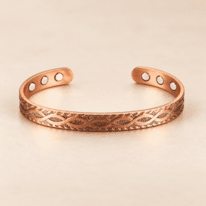 Bracelet en cuivre magnétique – 6 aimants – motif entrelacé – 0,8 cm