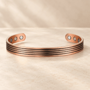 Bracelet en cuivre magnétique – 6 aimants – lignes noires – 1 cm